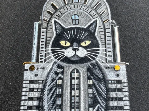 Chrysler Building with Cat Illustration