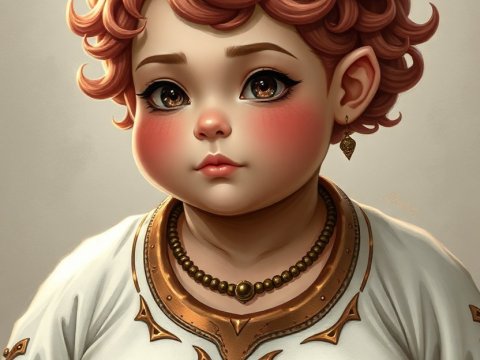 Chubby Aasimar with Curly Red Hair and Golden Jewelry