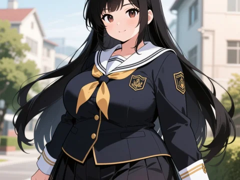 Chubby Anime Girl in Stylish School Uniform