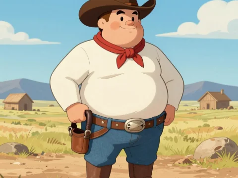 Chubby Cowboy Character in Cartoon Style