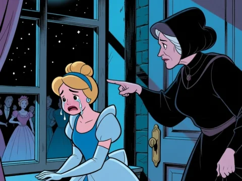 Cinderella Crying at the Window with Stepmother