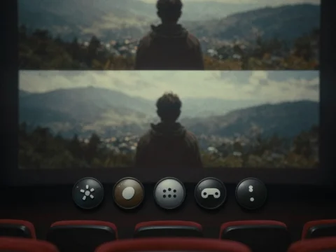 Cinema Screen with UI Button Icons in Foreground