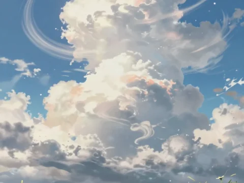 Cinematic Anime Meadow with Majestic Sky and Clouds