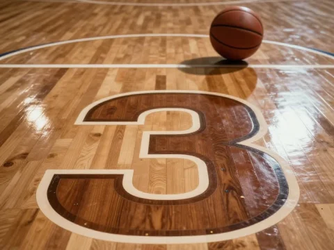 Cinematic Basketball Court with Number 3 and Ball