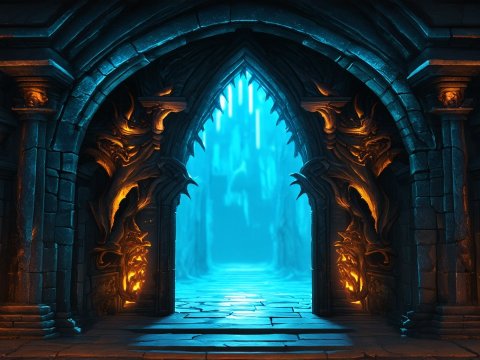 Cinematic Fantasy Stone Archway with Fiery Details
