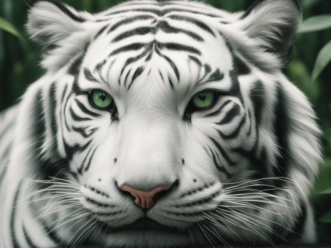 Cinematic Macro Close-Up of a White Tiger with Green Eyes