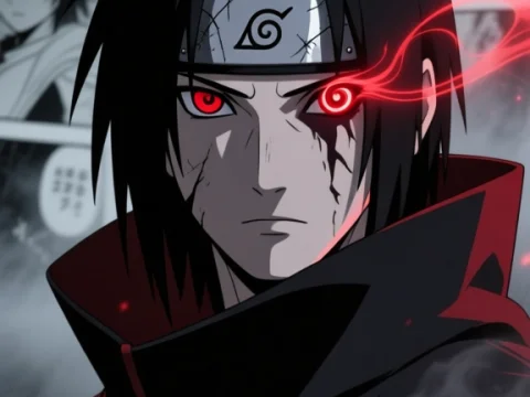 Cinematic Portrait of Itachi Uchiha with Sharingan Eye