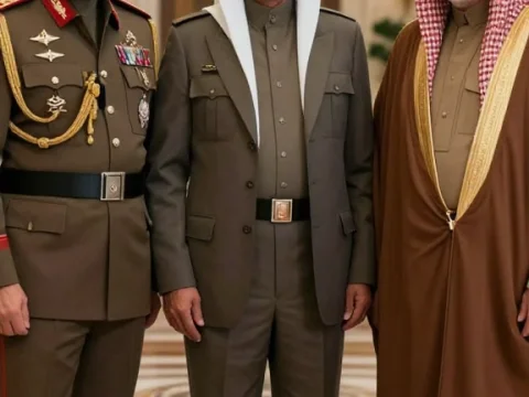 Cinematic Portrait of Three Middle Eastern Men in Traditional and Military Attire