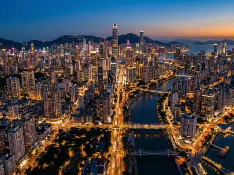 Cinematic Urban Skyline at Dusk