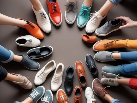 Circle of Diverse Casual Shoes on Feet