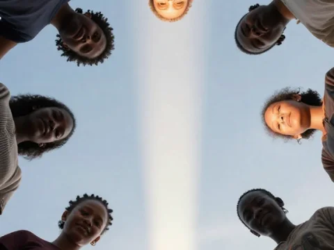Circle of Seven People United Under Light