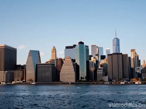 City Skyline at Dusk with Reflective Skyscrapers