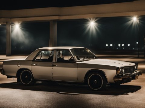 Classic Car Parked in Dimly Lit Urban Setting at Night