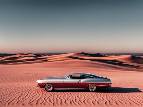 Classic Car Parked in Vast Desert Landscape