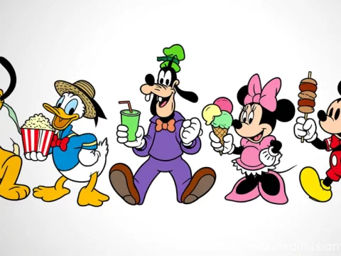 Classic Cartoon Characters Enjoying Snacks