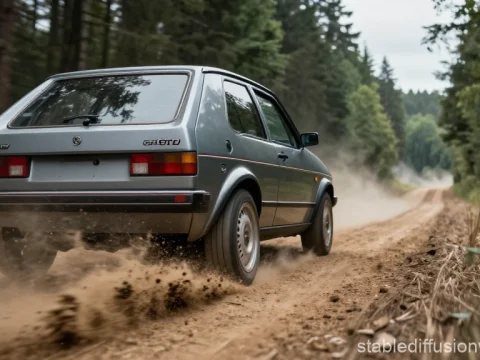 Classic GTI MK1 Accelerating on a Forest Dirt Road