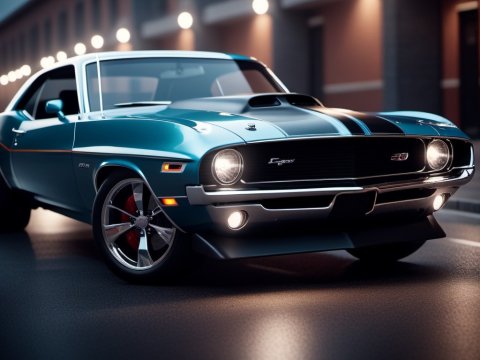 Classic Muscle Car in Urban Night Setting