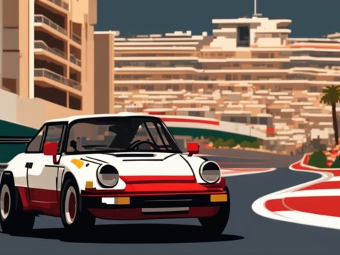 Classic Race Car on Urban Circuit in Stylized Illustration