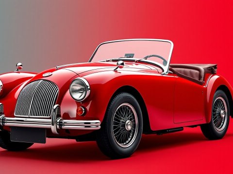 Classic Red Morgan Convertible Car on Gradient Background