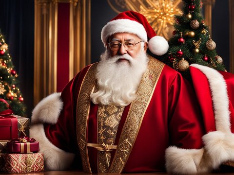 Classic Santa Claus in Luxurious Red and Gold Attire