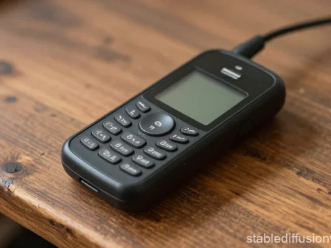 Classic Satellite Phone on Weathered Wooden Surface