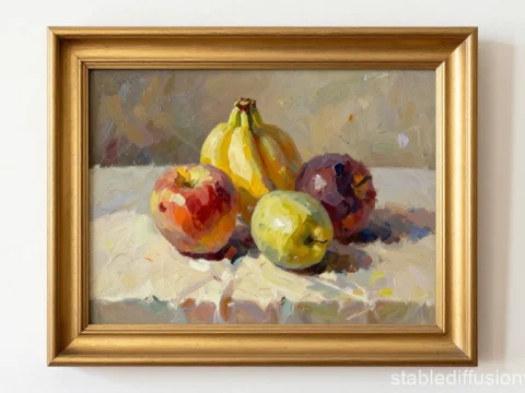 Classic Still Life Fruit Painting in Gold Frame