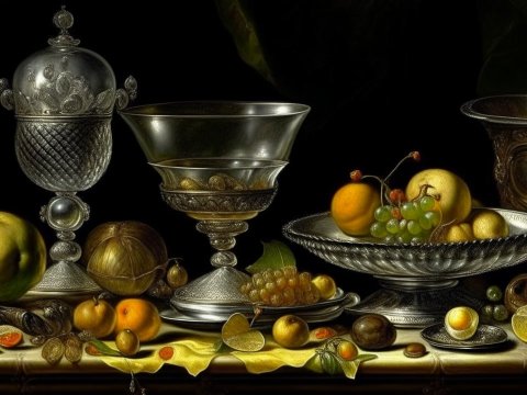 Classic Still Life with Fruit and Silverware