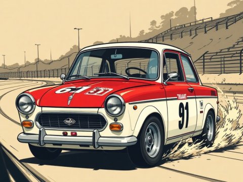 Classic Trabant 601 Racing Car Illustration