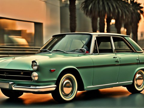 Classic Vintage Car at Sunset in Urban Setting