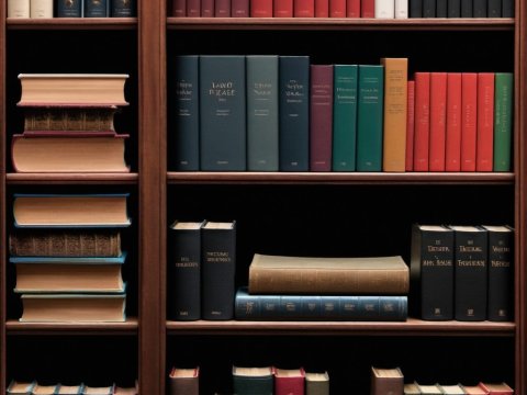 Classic Wooden Bookshelf Filled with Colorful Hardcover Books