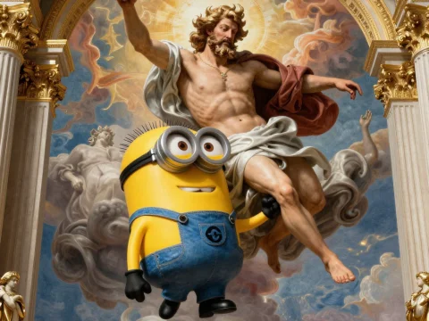 Classical God Meets Minion in Baroque Style