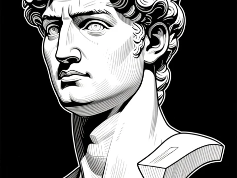 Classical Male Bust Illustration in Black and White