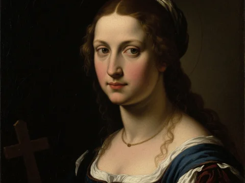 Classical Portrait of a Woman Holding a Cross