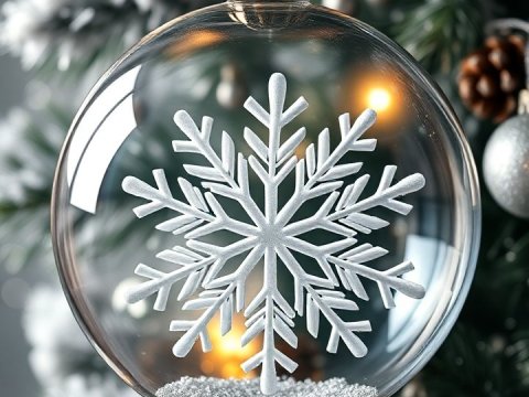 Clear Christmas Ornament with Snowflake on Festive Tree