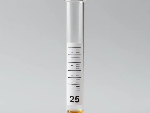 Clear Test Tube with Amber Liquid on Neutral Background