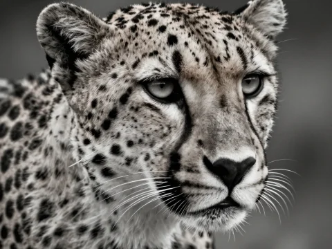 Close-up Grayscale Portrait of a Cheetah