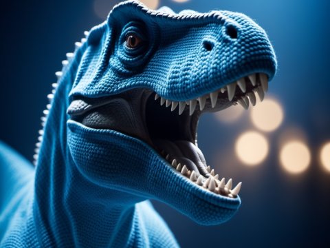 Close-up of a Blue Dinosaur Model with Open Mouth