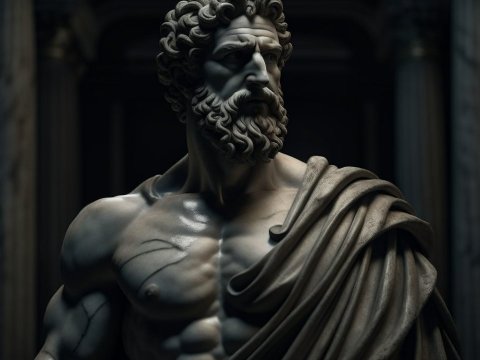 Close-up of a Classical Marble Statue of Marcus Aurelius