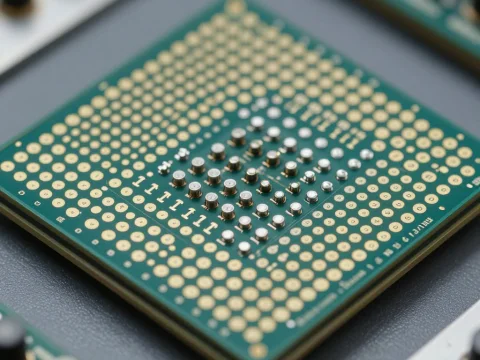 Close-up of a Computer Processor with Gold Pins
