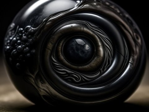 Close-up of a Dark, Textured Spherical Object with Intricate Patterns