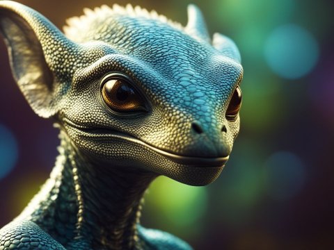 Close-up of a Detailed Fantasy Reptilian Creature