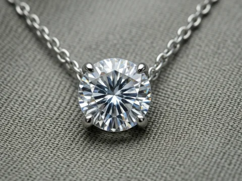 Close-up of a Diamond Pendant Necklace on Fabric