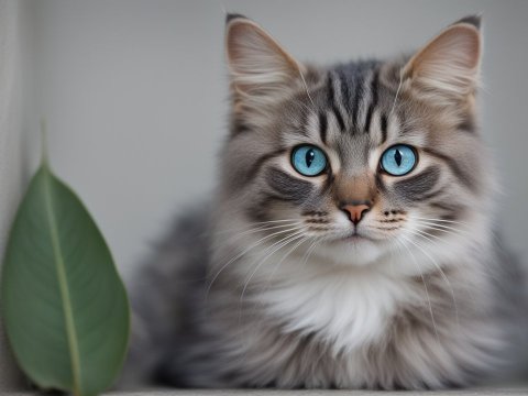 Close-up of a Fluffy Cat with Striking Blue Eyes