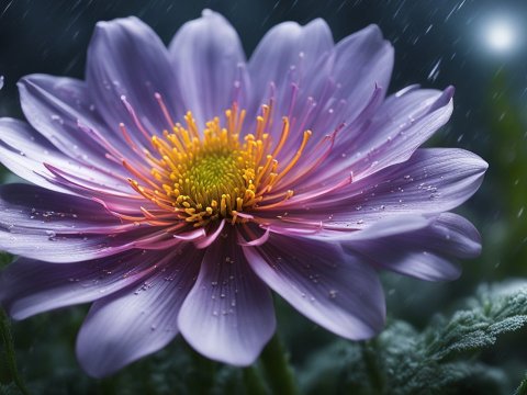 Close-up of a Fragile Purple Flower with Dew Drops