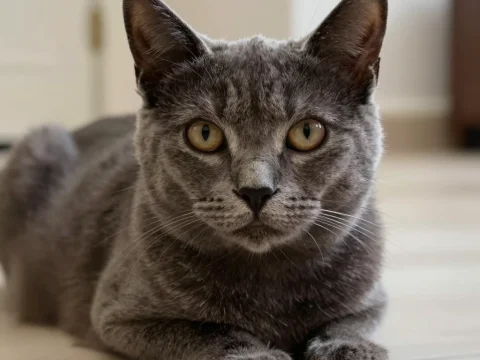 Close-up of a Gray Cat Lying on the Floor