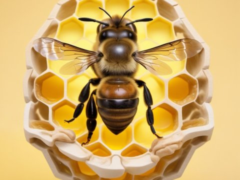 Close-up of a Honeybee on a Honeycomb