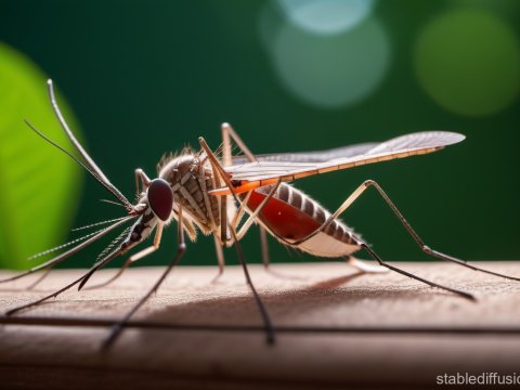 Close-up of a Mosquito on a Wooden Surface