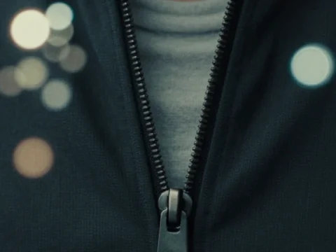 Close-up of a Partially Zipped Jacket with Soft Light Bokeh