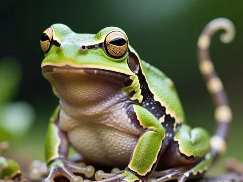 Close-up of a Vibrant Green Frog with Detailed Texture