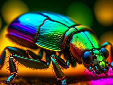 Close-Up of a Vibrant Iridescent Beetle
